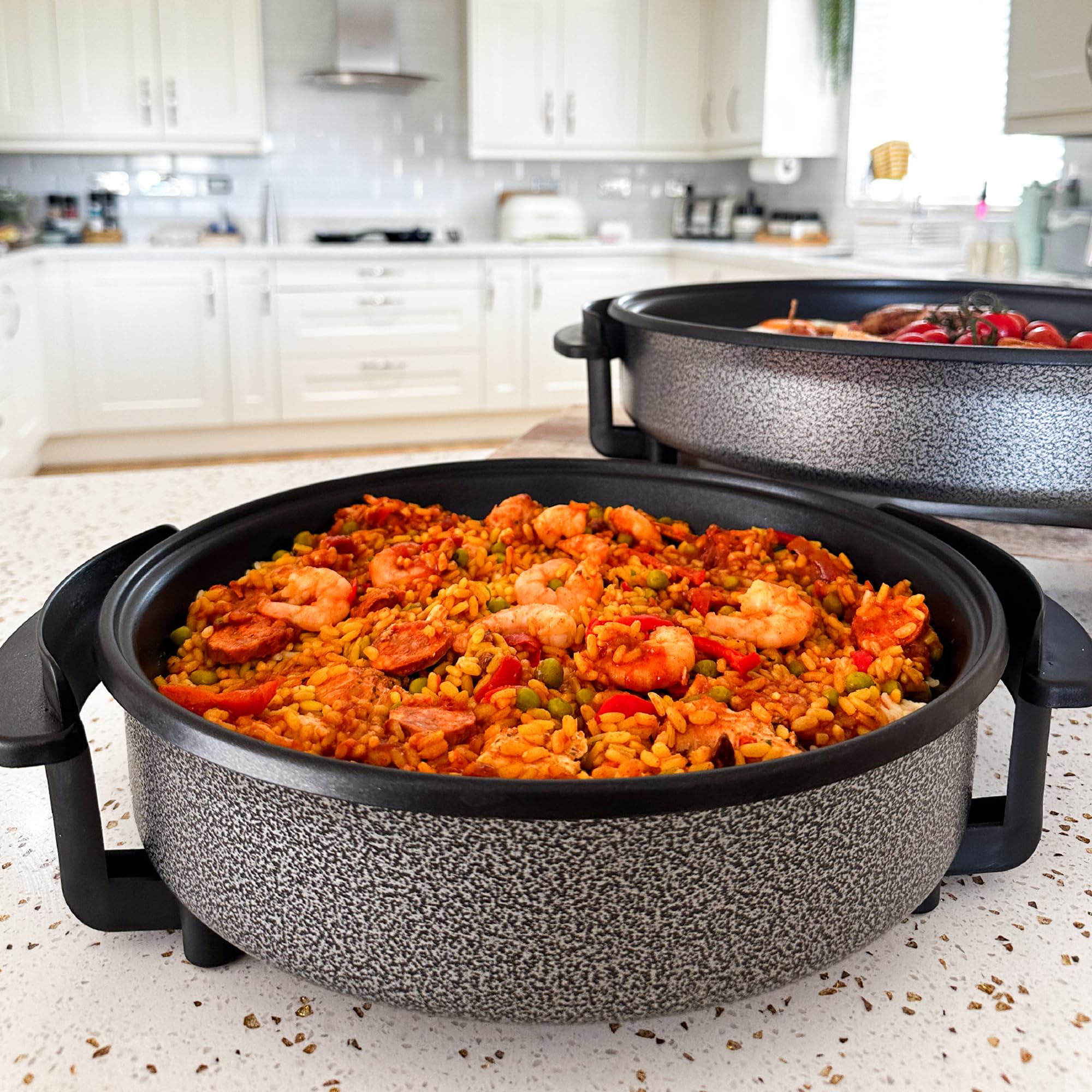 Quest 35410 30cm Multi-Function Electric Cooker Pan with Lid/Adjustable Thermostatic Control/Non-Stick Aluminium / 30 x 30cm Surface/Detachable Power Cable For Serving
