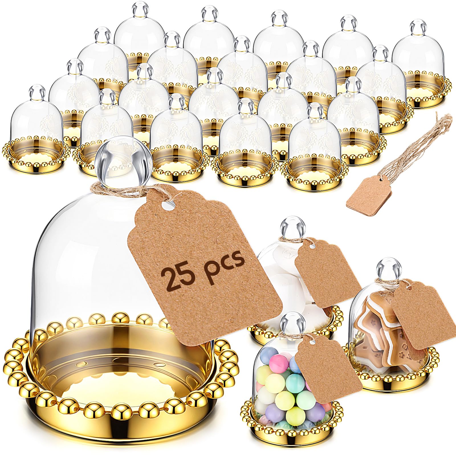 Photo 1 of *ONLY 12* Baderke 24 Pack 4" Gold Crown Jar Candy Container Favors with Dome for Wedding, Bridal Shower, Baby Shower, Birthday, Candy Jars Decorations