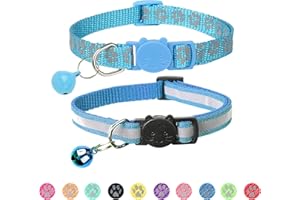 BANMODER 2 Pack Reflective Cat Collar Breakaway with Bell,Personalized Kitten Collars,Adjustable Safety Buckle Collar for Male Cats Girls & Boys (Sky Blue)