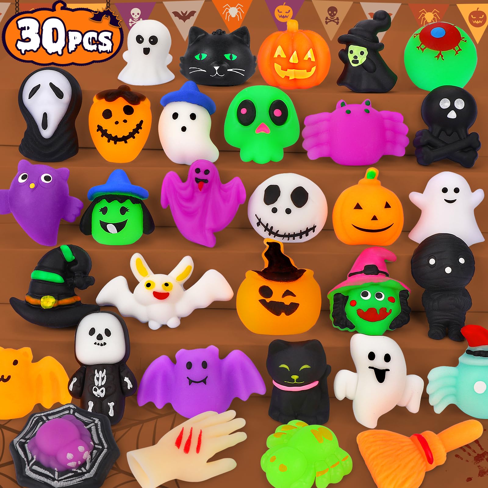 Photo 1 of OCATO 30Pcs Halloween Mochi Squishy Toys Halloween Party Favors for Kids Halloweens Toys for Trick or Treat Bulk Non Candy Halloweens Treats Gift Goodie Bags Fillers Party Supplies for Kids Boys Girls