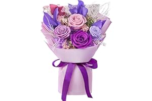 Mosstory Preserved Roses Bouquet Birthday Flowers for Women Purple Gifts for Women Mother Birthday Gifts Forever Flowers Bouquet (Purple Roses)