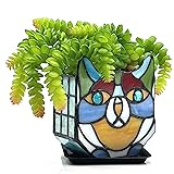 Tiffany Stained Glass Cat Planter,Indoor and