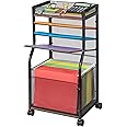 3IngSeagulls 5-Tier Rolling File Cart with Hanging File Folders, Mobile Desk File Organizer on Lockable Wheels, Wood & Mesh Paper Letter Sliding Trays Organization for Office, Home, School, Patent