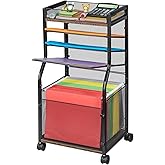 3IngSeagulls 5-Tier Rolling File Cart with Hanging File Folders, Mobile Desk File Organizer on Lockable Wheels, Wood & Mesh Paper Letter Sliding Trays Organization for Office, Home, School, Patent