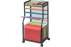3IngSeagulls 5-Tier Rolling File Cart with Hanging File Folders, Mobile Desk File Organizer on Lockable Wheels, Wood & Mesh Paper Letter Sliding Trays Organization for Office, Home, School, Patent