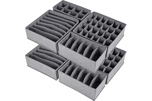 NAC HOOH Drawer Underwear Organizer Divider Fabric Foldable Dresser Storage Basket Organizers and Storage Bins for Storing Bra Ties Lingerie Undies Sock Panty Belts Clothes Scarves Grey (08-8-Grey)