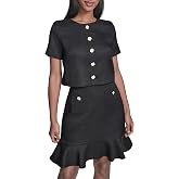 Karl Lagerfeld Women's Short Sleeve Crew Neck Faux Tweed a Line Dress