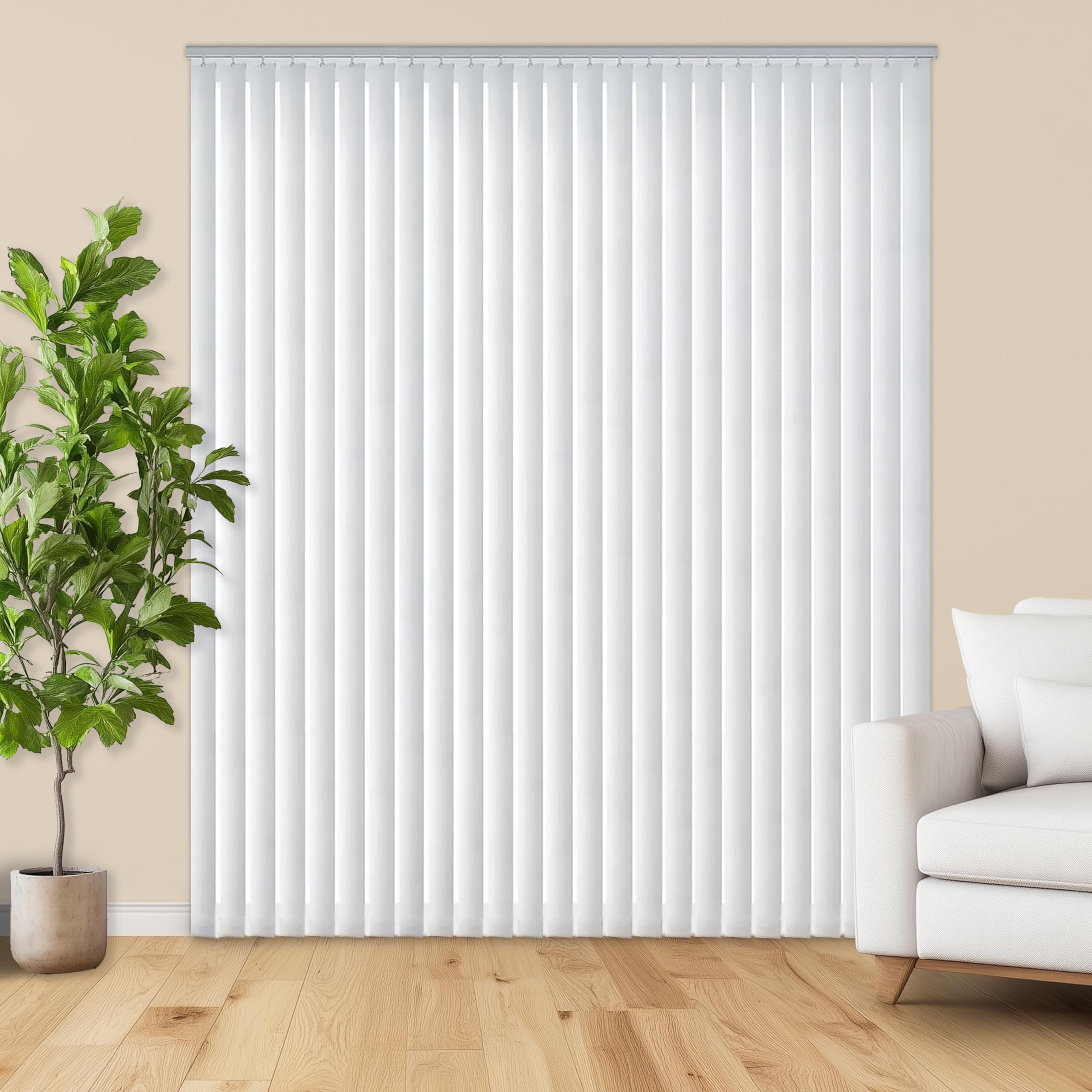 Photo 1 of Vertical Hard Window Patio Blinds - White, 84" L x 78" W Plain & 3-1/2-Inch Vane - Easy Installation for All Patio Doors, Hardware Included - Aluminum Track for Durability, Anti-Static Slats