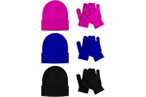 Glooarm 6 Pack Kids Beanies Hats Gloves Set, Kids Winter Hats Full Finger Gloves for Boys Girls