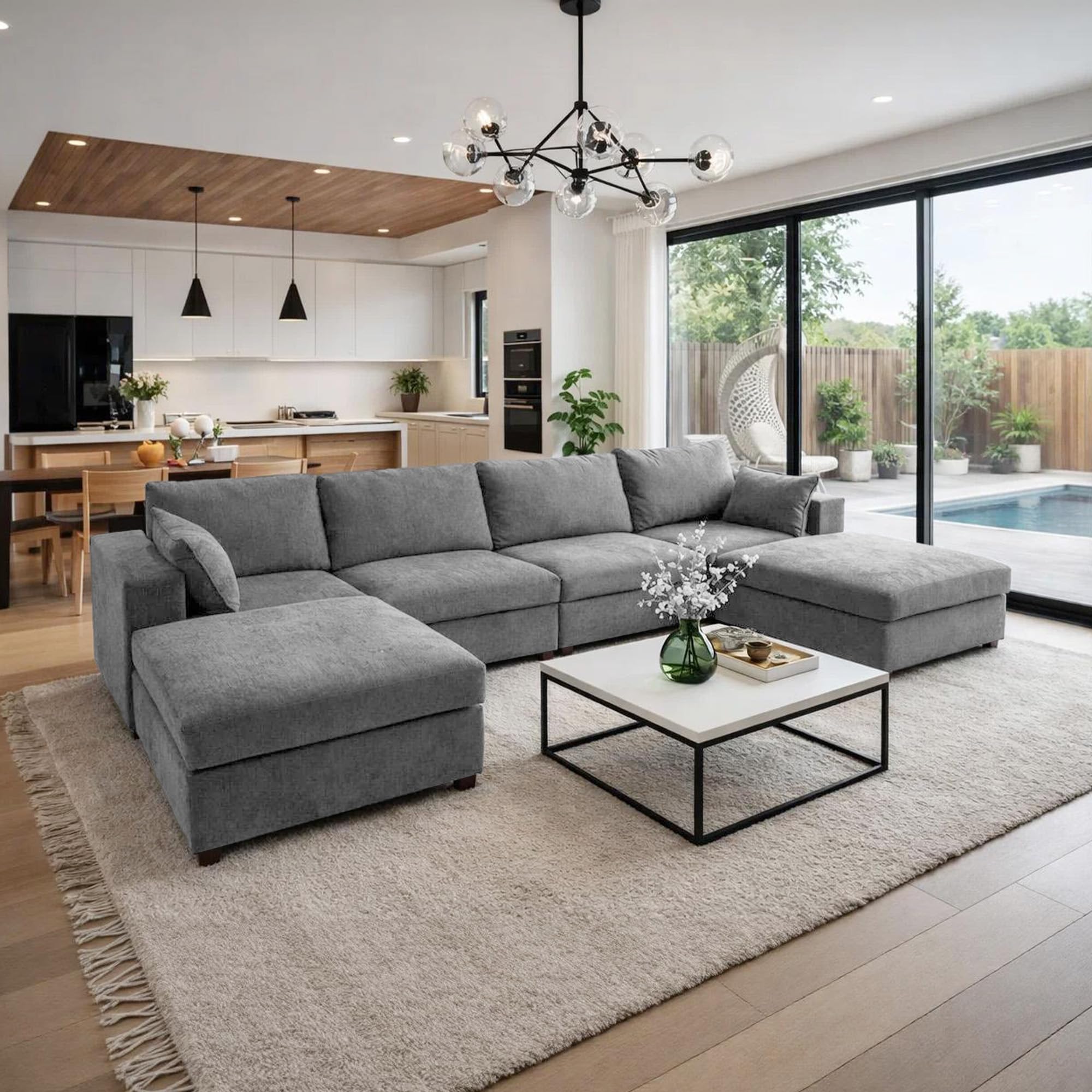 Photo 1 of ***SIMILAR ITEM/FULL SET***
151" Oversized Sectional Sofa Set, Extra Large Modular Couch with Ottoman, Upholstered Chenille Cloud Couch Deep Seat Sofa Cushion Covers Removable for Living Room (6 Seater U Shaped Light Grey)