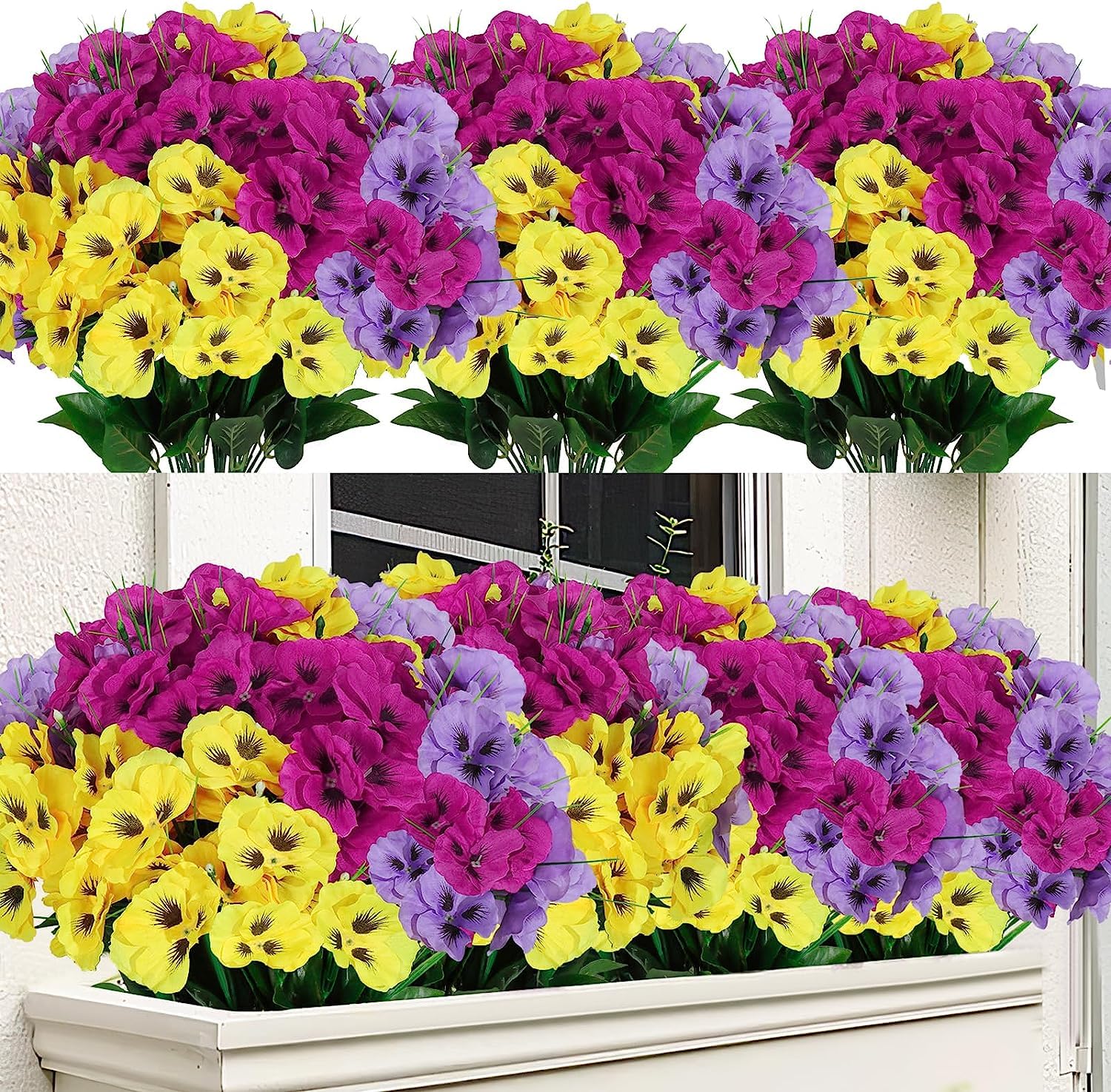 Weldomcor 9 Bundles Artificial Pansy Flowers Outdoor UV Resistant Fake Flowers Summer Decoration Floral DIY Tables Party Home Greenery Shrubs Plants Home Garden Decor — image 1
