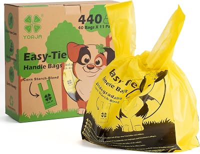 YORJA Tie-Handle Dog Poop Bags, 440 Count, 18x38cm, Biodegradable, Leak-Proof
