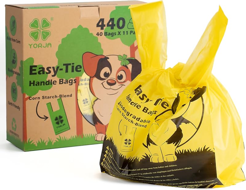 YORJA Tie-Handle Dog Poop Bags, 440 Count, 18x38cm, Biodegradable, Leak-Proof