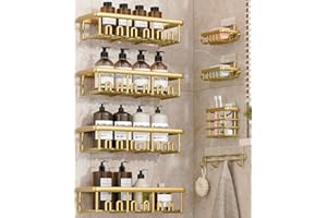 Zeawec 8 Pack Shower Caddy, Adhesive Rustproof Bathroom Organizers and Storage Shelves with Soap Holder & Hooks, Large Capaci