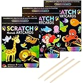 3Set Scratch Paper Art for Kids, Colorful Magic Drawing Book for Children Girls, Rainbow Scratch Off Craft Painting Book with 3 Scratch Pen for Birthday Party Games, DIY Projects Kits Craft Gifts