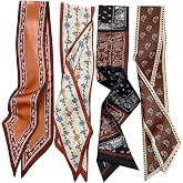 AruiLeo 4 Pcs Bag Handbag Handle Ribbon Hair Head Band Neck Scarf For Hair Fashion Skinny Scarves For Women Gift