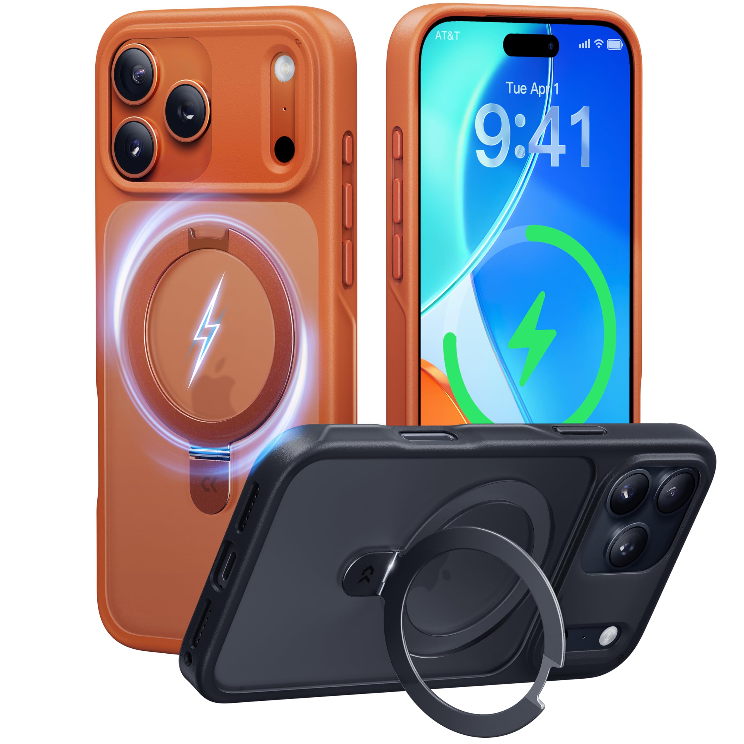 Photo 1 of CASEKOO for 17 Pro Max Case with Magnetic Ring Stand [Camera Protection][Military Drop Protection][Fit for MagSafe] Translucent Matte Slim Phone Cover for 17 Pro Max Case 6.9", Cosmic Orange