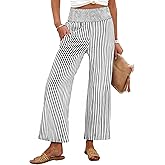 ANRABESS Women Striped Gingham Wide Leg Palazzo Pants Casual Lounge Cropped PJ Bottoms Comfy Cute Plaid Pants with Pockets