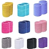 10 Pair Sweat Bands for Wrists,Tennis Wristband Absorbing Cotton Terry Cloths Arm Sweat Bands for Women Men Wrist Band for Football Basketball, Running