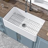 HOMLYLINK White Farmhouse Sink 33 x 18 Inch, Large Firecaly Apron Front Undermount Farm Sink Heavy Duty Single Bowl, with Cus
