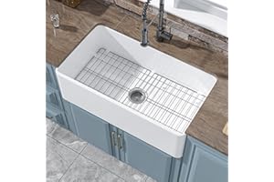 HOMLYLINK White Farmhouse Sink 33 x 18 Inch, Large Firecaly Apron Front Undermount Farm Sink Heavy Duty Single Bowl, with Custom Accessories 2 Types, Pure White, for Kitchen