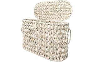 Coeusy Toilet Paper Basket,Wicker Toilet Paper Storage with Lid,Decorative Boho Wicker Basket for Bathroom,Free Standing-Cream White