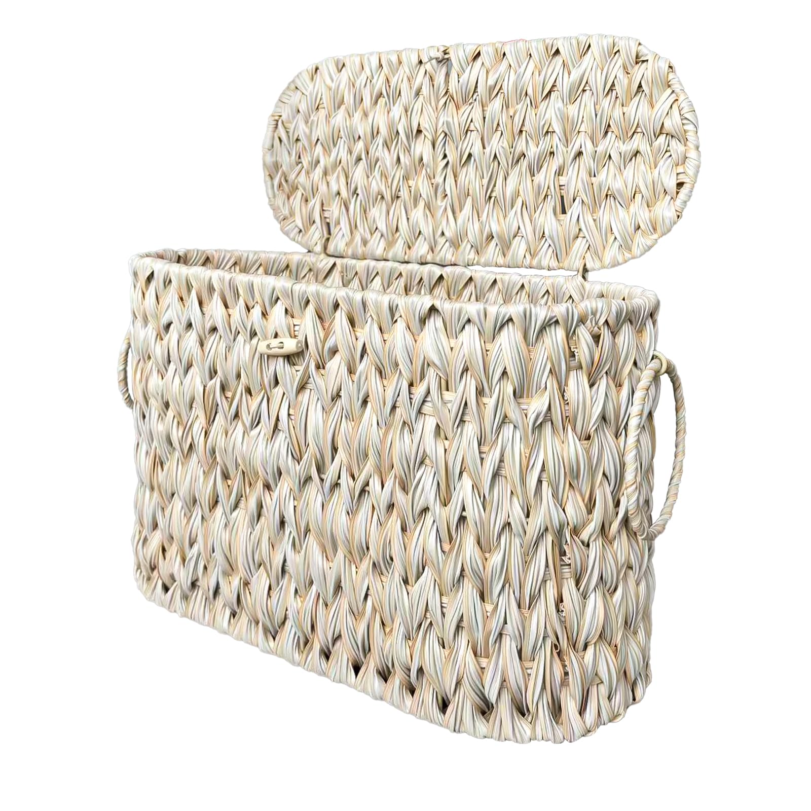 Photo 1 of Coeusy Toilet Paper Basket,Wicker Toilet Paper Storage with Lid,Decorative Boho Wicker Basket for Bathroom,Free Standing-Cream White