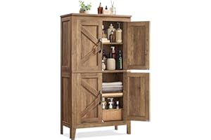 VASAGLE LIRY Collection - Farmhouse Storage Cabinet, Bathroom Floor Cabinet with Barn Doors, Freestanding Kitchen Pantry, Adj