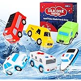 Silicone Cars Bath Toys for Baby, Birthday Gifts Age 1+, 6 Pack No Hole Bath Vehicles Toys Play Set for Toddlers Boys Girls