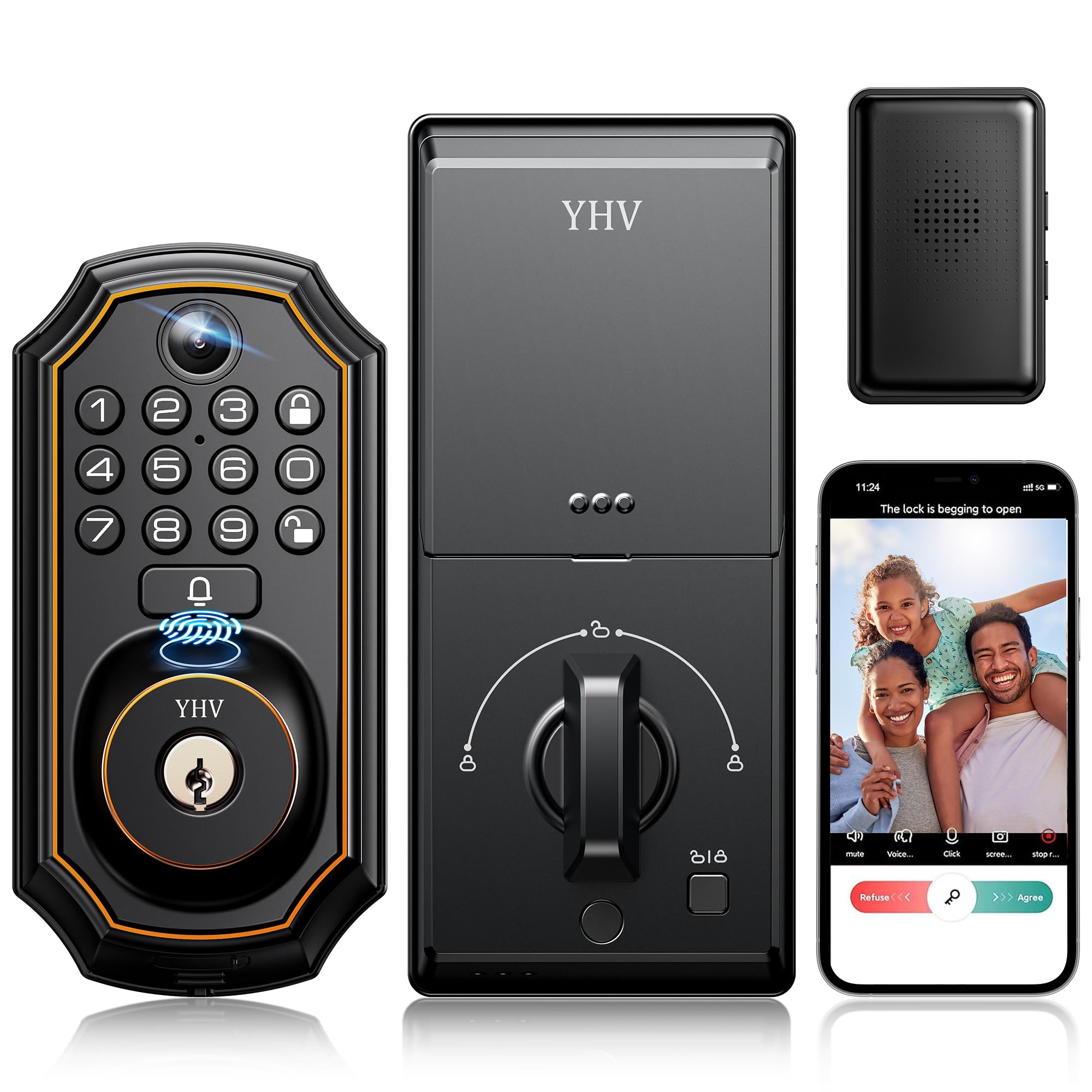 Keyless Entry Door Lock with Camera Electronic Smart Lock Fingerprint Keypad Deadbolt with Code, App Remote Control, Auto Unlock, Wi-Fi Connected, Doorbell for Front Door Image
