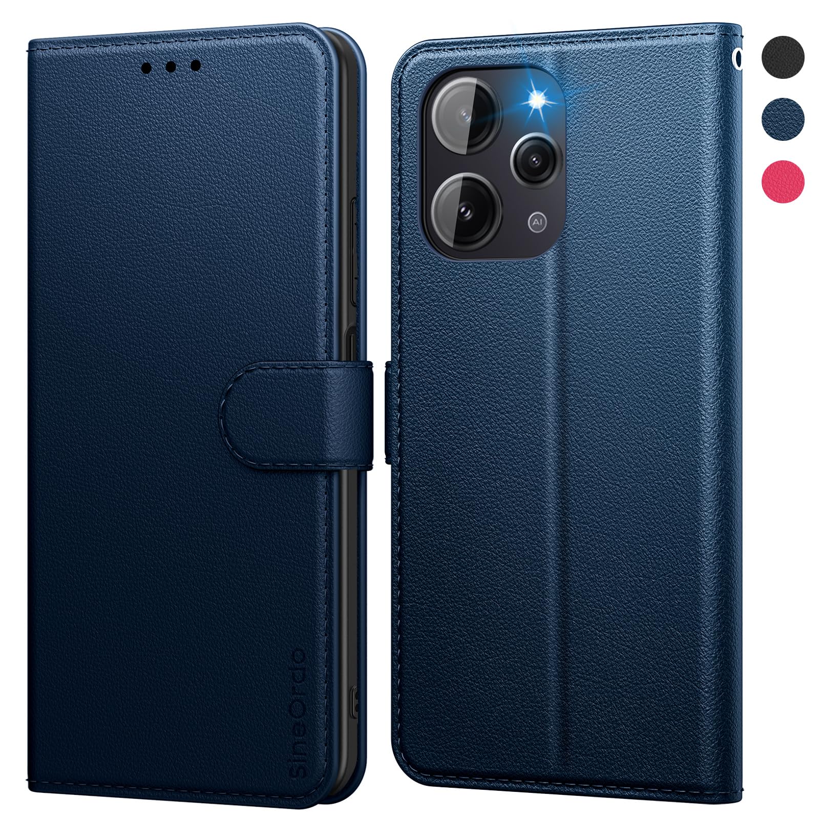 SineOrdo Case for Xiaomi Redmi 12 4G & 5G Phone Case,Flip Leather Case Xiaomi Redmi 12 4G & 5G Cover with Wallet Stand Book Holsters - Blue