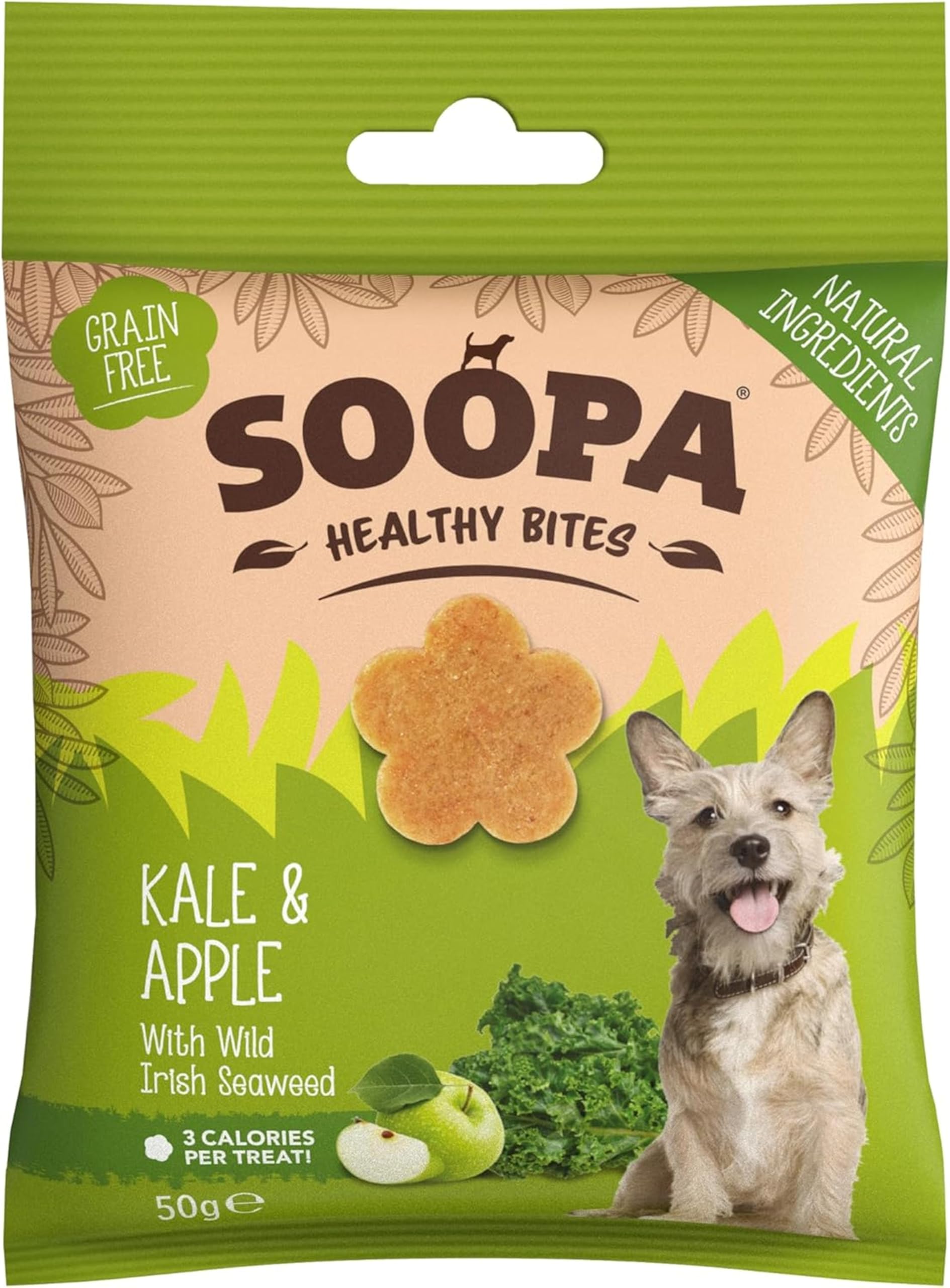 Soopa Kale & Apple Healthy Bites - Human-Grade, Grain-Free, Natural Dog Treats for Small Dogs, Medium, Large, Puppy - Dog Training Treats, Low Calorie, Superfood Ingredients, Vegan, 50 g, 1-Pack
