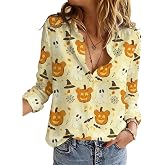 VILOVE Halloween Shirt Women Hocus Pocus Shirts Halloween Witch Tee | Halloween Shirt Women Hocus Pocus Shirt Halloween Witch Tee Pumpkin Graphic Shirt Long Sleeve Button Down Blouse