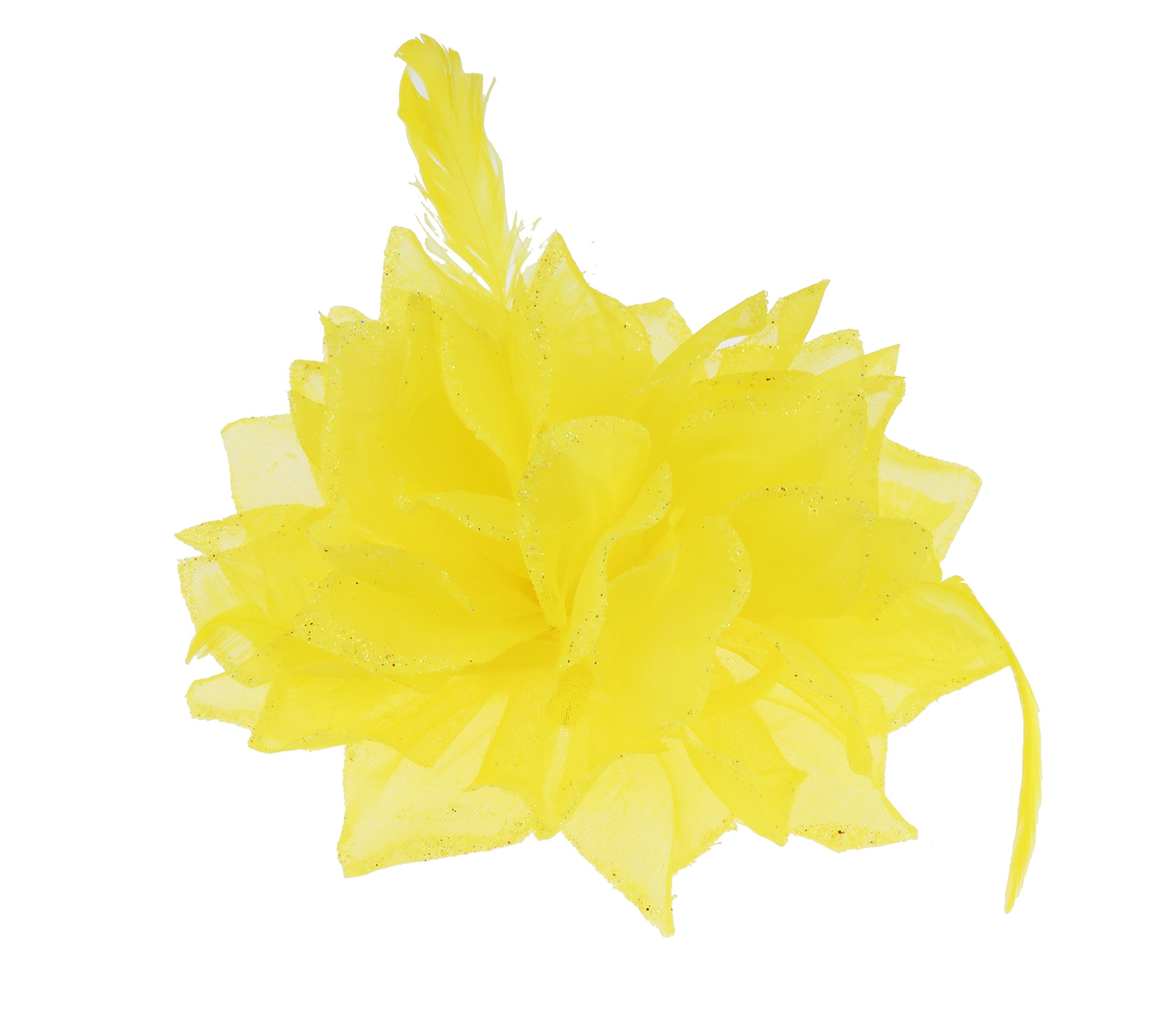 Large Feather Glitter Hair Flower Fascinator Hair Tie Clip Yellow