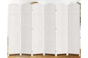 Duraspace 6 Panels Room Divider 6 FT Tall Weave Fiber Privacy Screen Freestanding Double Hinged Folding Screen Extra Wide Room Dividers for Patio Privacy (Off White)
