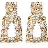 Rhinestone Rectangle Dangle Statement Earrings Trendy Crystal Geometric Drop Earrings hypoallergenic for Women