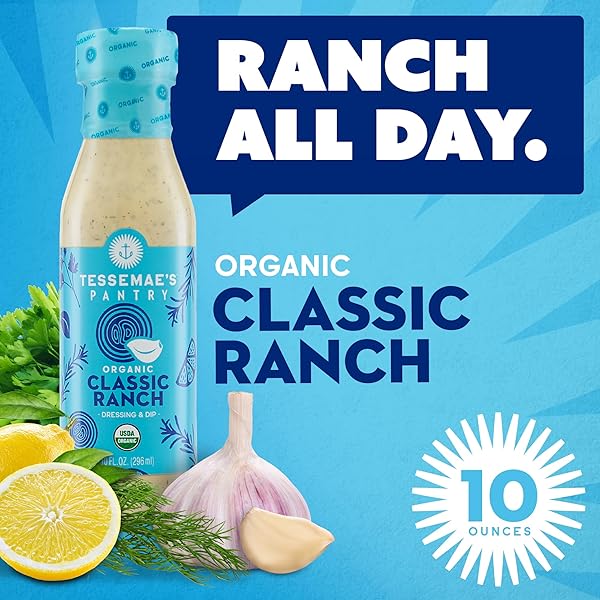 TESSEMAE’S ALL NATURAL SALAD DRESSING – FRESH FLAVORS FOR EVERY PLATE (1 PACK, CLASSIC RANCH) – ORGANIC RANCH DRESSING – DAIRY FREE RANCH DRESSING – RANCH SALAD DRESSINGS