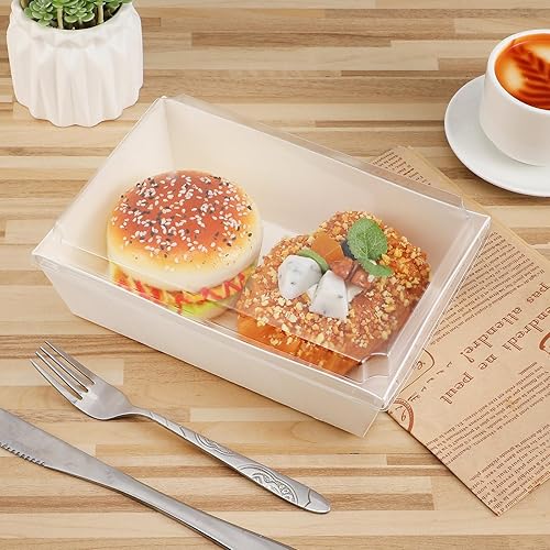 Ocmoiy 50 Pack Small Charcuterie Boxes With Clear Lids 4x4 Inch, To Go Disposable Paper Food Containers Bakery Treat Boxes For Desserts, Cake Slice, Cookies, Strawberries (Pink, 50) - Color Pink - View #3