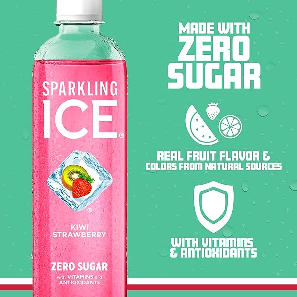 SPARKLING ICE, KIWI STRAWBERRY SPARKLING WATER, ZERO SUGAR FLAVORED WATER, WITH ANTIOXIDANTS AND VITAMINS, ZERO SUGAR, 17 FL OZ BOTTLES (PACK OF 12)