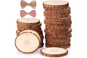 Fuyit Natural Wood Slices 30 Pcs 2.4-2.8 Inches Craft Wood Kit Unfinished Predrilled with Hole Wooden Circles Tree Slices for Arts and Crafts Christmas Ornaments DIY Crafts