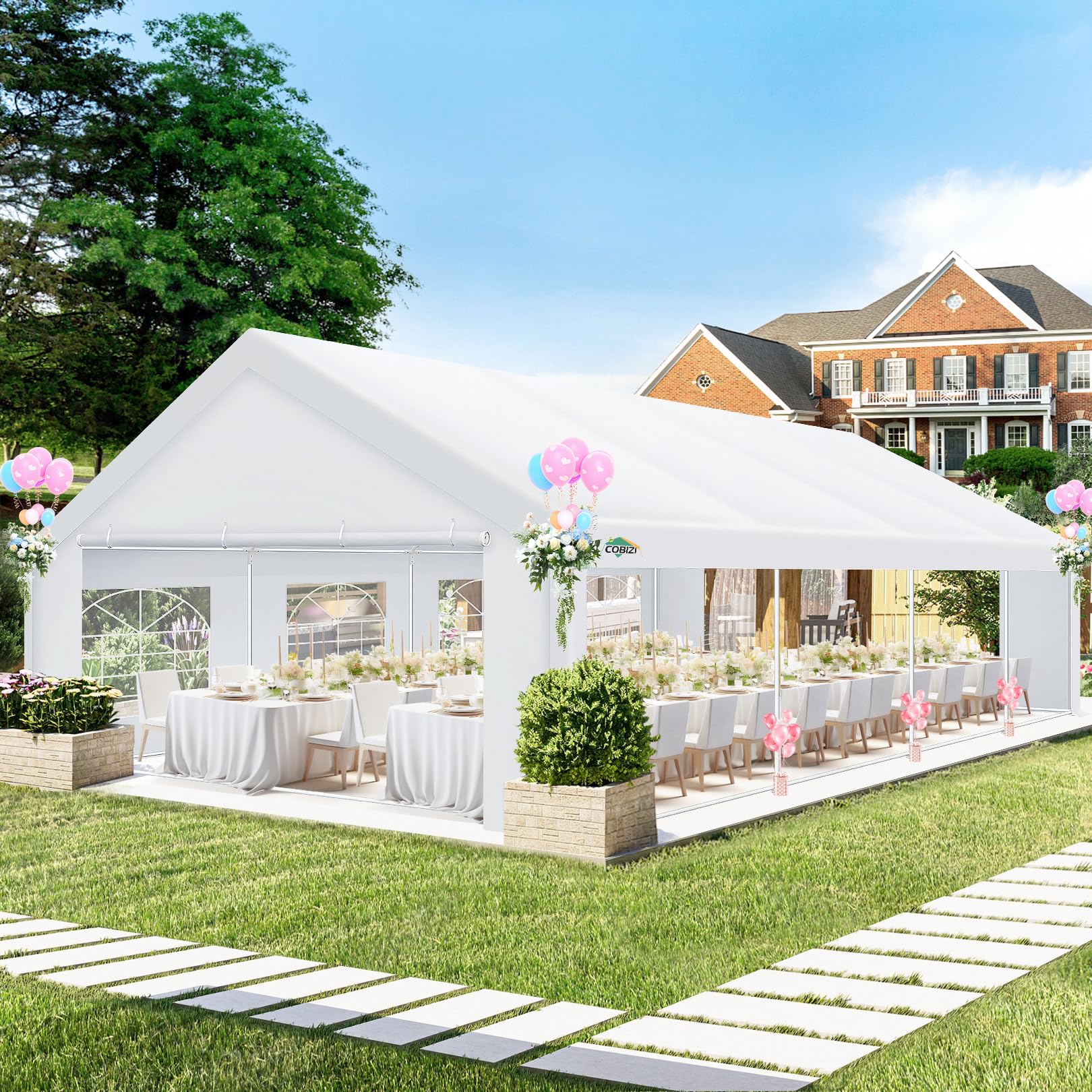 Photo 1 of **3 boxes**COBIZI 20x30 Party Tent Heavy Duty Tent, Carpas para Fiestas 20x30 with 6 Removable Sidewalls & 4 Built-in Sandbags, Wedding Tents for Parties Outside UV50+ Waterproof, White