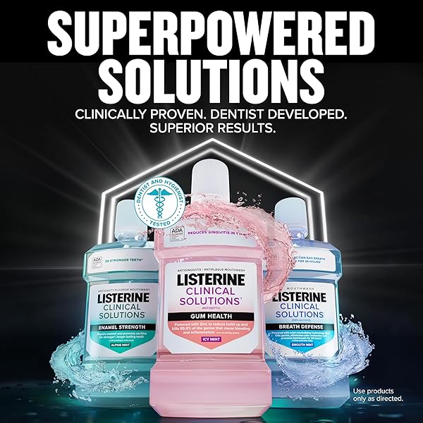 LISTERINE CLINICAL SOLUTIONS BREATH DEFENSE ALCOHOL FREE MOUTHWASH, ORAL RINSE WITH A TRIPLE-ACTION FORMULA FIGHTS BAD BREATH FOR 24 HOURS, SMOOTH MINT FLAVOR, 500 ML