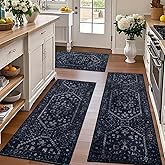 TUKDAK Kitchen Rug Sets of 3, Navy Boho Washable Non Slip Kitchen Mats for Floor Soft Runner Throw Rugs for Hallway Bathroom Laundry Front of Sink