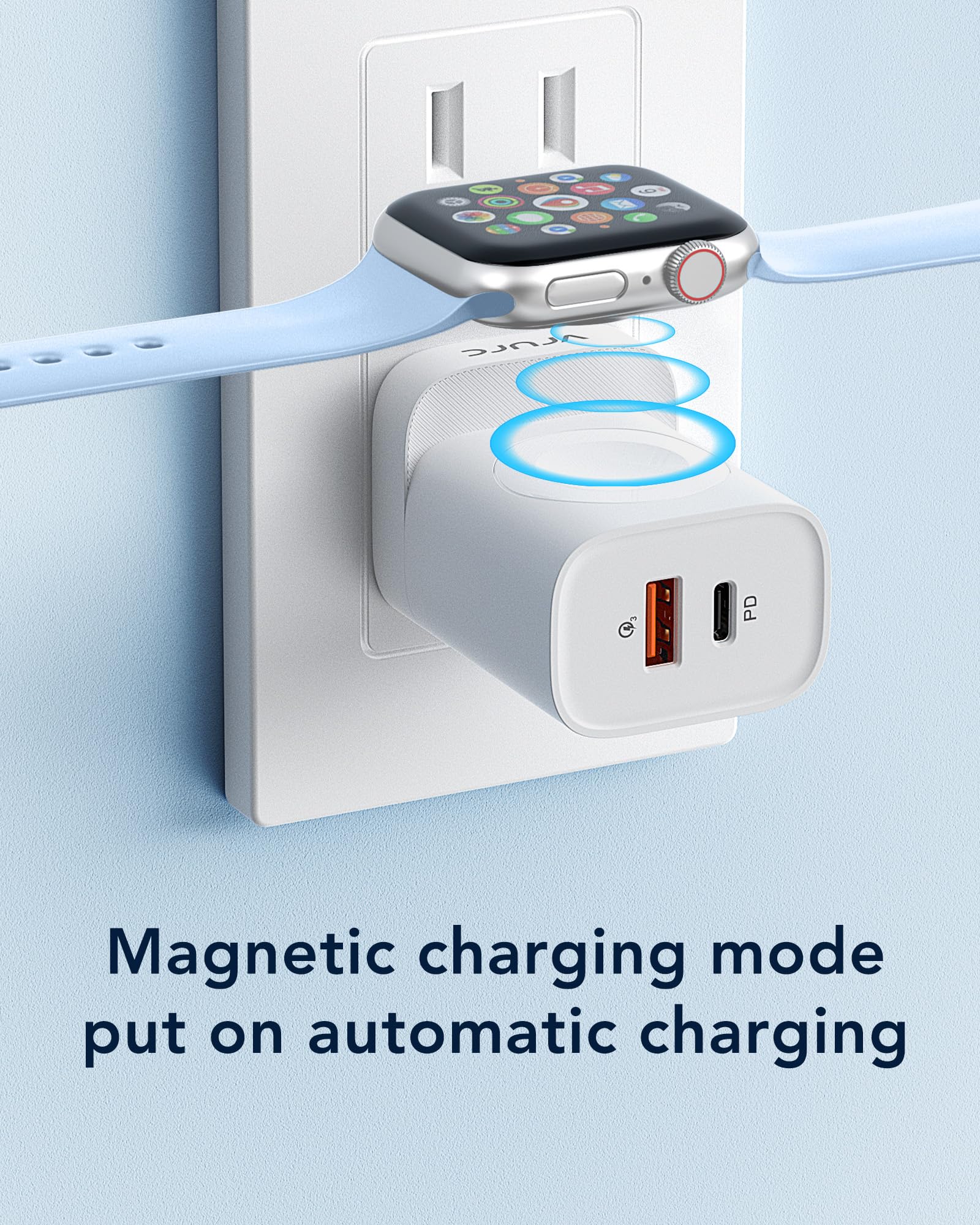 VRURC VRURC for Apple Watch Charger, Wireless Magnetic Portable iWatch Charger, PD 20W 3-in-1 Travel Essentials Fast Charging Block for iWatch Ultra/SE/11/10/9/8/7/6/5,iPhone 17/16/15/14/13,Android-White
