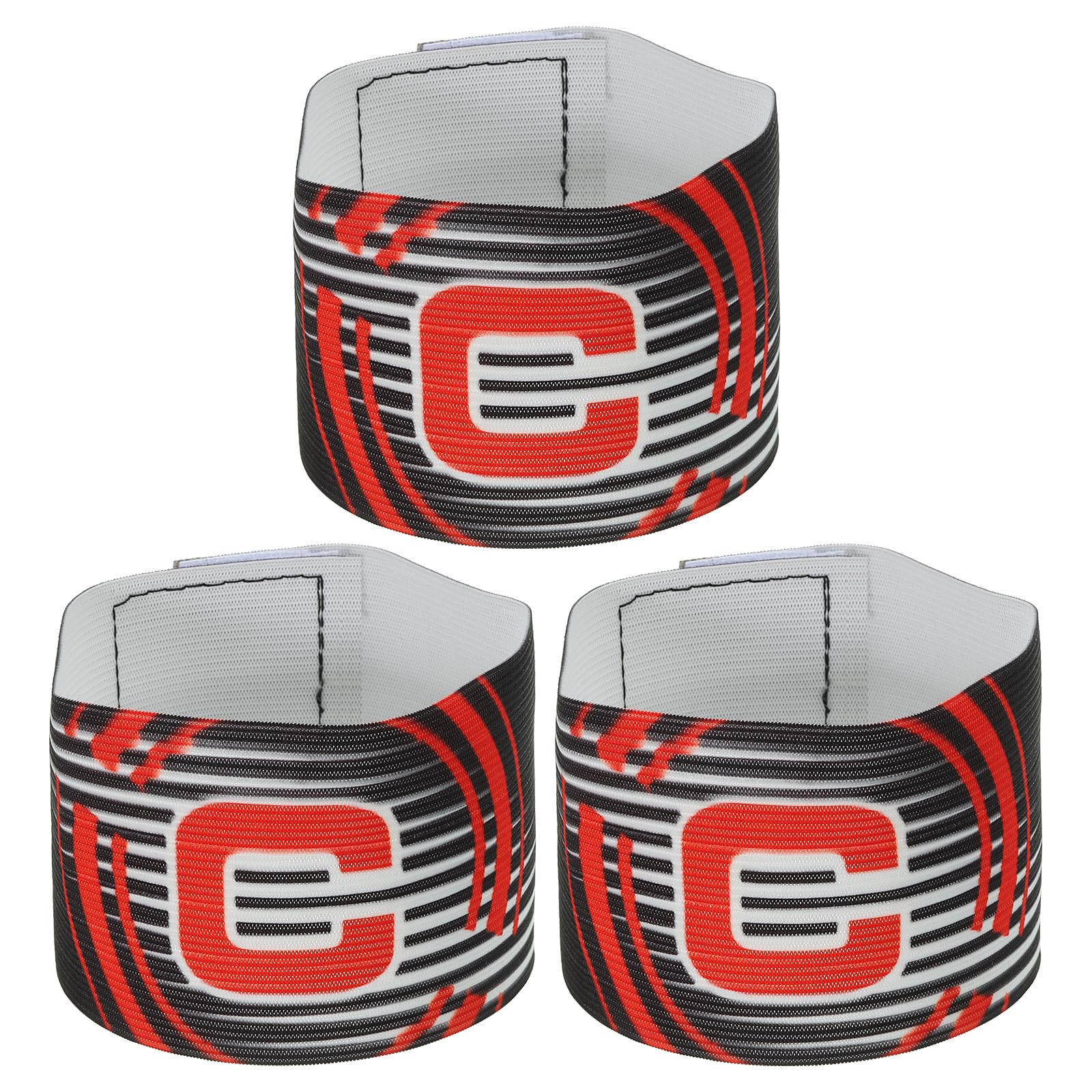 PATIKIL 12.2x2.6 Soccer Captain C Armband, 3 Pack Nylon Unisex Elastic Arm Band Adjustable for Youth Adult Team Training, Black