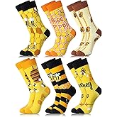 Hotop 6 Pairs Funny Bee Socks for Women Novelty Bee Cotton Crew Socks for Honeybee Lover Christmas Holiday Birthday Gifts