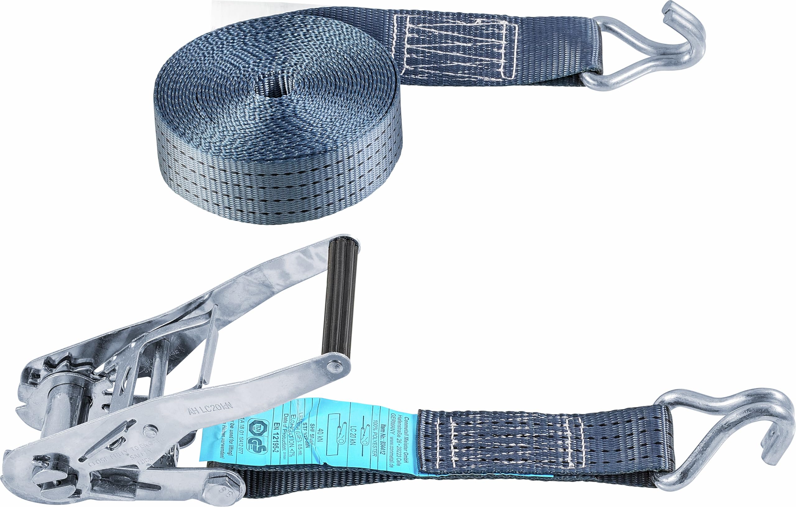 CONNEX B34412 Lashing Strap 8mx50mm 4000kg Ratch, Charcoal, 8 m x 50 mm (4000 kg)