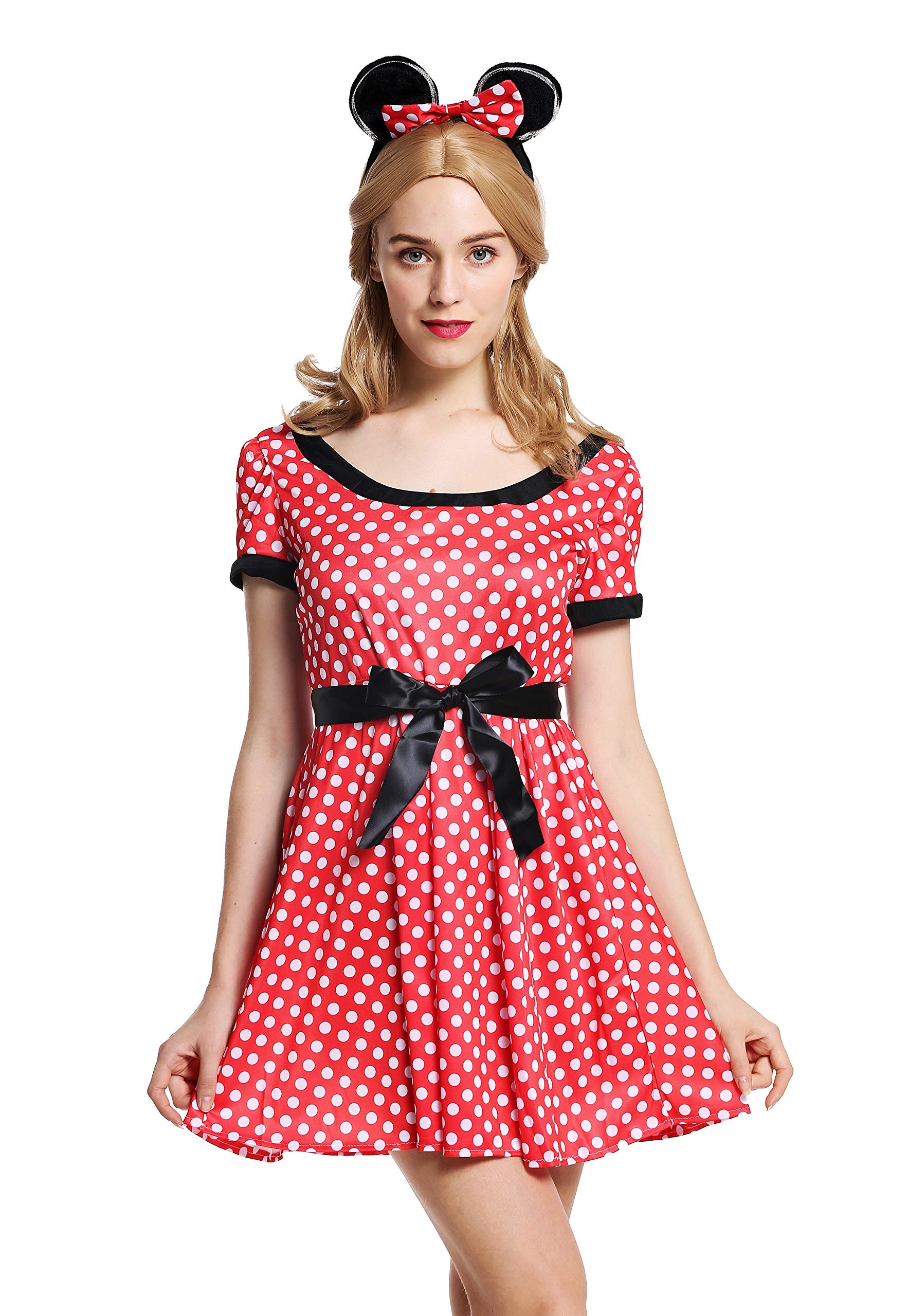 dressmeup - W-0136-M/L Lady Woman Costume Fancy Dress Halloween Cute Mouse red white polka dots Size M/L