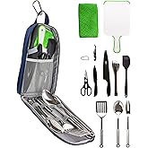 Life 2 Go 12 Pcs Camp Cooking Utensil Set &amp; Outdoor Kitchen Gear Cookware Kit, Portable Compact Carry Case for Camping, Hiking, Travel, BBQ Grilling Stainless Steel Accessories Spoon &amp; Fork, Navy