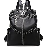 Wesccimo Genuine Leather Backpack Purse For Women Black Real Soft Leather Travel Fashion Designer Convertible Ladies Shoulder Bag